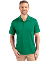 Front profile of a man wearing a Kelly Green Cutter & Buck Prospect Eco Textured Stretch Recycled Mens Short Sleeve Polo Thumbnail Image