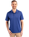 Front profile of a man wearing a Tour Blue Cutter & Buck Prospect Eco Textured Stretch Recycled Mens Short Sleeve Polo Thumbnail Image