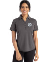 Pittsburgh Steelers Mono Cutter & Buck Forge Eco Stretch Recycled Womens Short Sleeve Polo Dark Black Heather Front Thumbnail Image