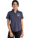 New York Yankees Stars & Stripes Cutter & Buck Forge Eco Stretch Recycled Womens Short Sleeve Polo Dark Navy Blue Heather Front Thumbnail Image