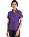Clemson Tigers Cutter & Buck Forge Eco Stretch Recycled Womens Short Sleeve Polo Dark College Purple Heather Front Thumbnail Image