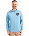Philadelphia Union Cutter & Buck Virtue Eco Pique Recycled Quarter Zip Mens Pullover Atlas Light Blue Front Thumbnail Image
