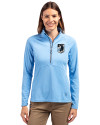 Minnesota United FC Cutter & Buck Adapt Eco Knit Stretch Recycled Womens Half Zip Pullover Atlas Light Blue Front Thumbnail Image