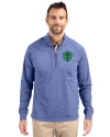 Seattle Sounders FC Cutter & Buck Adapt Eco Knit Heather Mens Quarter Zip Pullover Tour Blue Heather Front Thumbnail Image