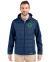 Seattle Sounders FC Cutter & Buck Evoke Hybrid Softshell Recycled Full Zip Mens Hooded Jacket Navy Blue Front Thumbnail Image