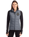 Philadelphia Union Cutter & Buck Evoke Hybrid Softshell Recycled Womens Full Zip Vest Elemental Grey Front Thumbnail Image