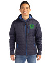 Seattle Sounders FC Cutter & Buck Rainier Primaloft Eco Mens Full Zip Hooded Jacket Dark Navy Front Thumbnail Image