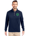 View image 7: Seattle Sounders FC Cutter & Buck Adapt Recycled Soft Knit Stretch  Mens Big & Tall Quarter Zip Pullover Navy Blue Front