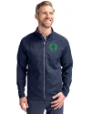 Seattle Sounders FC Cutter & Buck Adapt Eco Knit Hybrid Recycled Mens Big & Tall Full Zip Jacket Navy Blue Front Thumbnail Image
