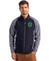 Seattle Sounders FC Cutter & Buck Adapt Eco Knit Hybrid Recycled Mens Big & Tall Full Zip Jacket Navy Blue Heather/Navy Blue Front Thumbnail Image