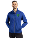 Seattle Sounders FC Cutter & Buck Evoke Softshell Recycled Full Zip Mens Jacket Tour Blue Front Thumbnail Image