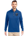 San Jose Earthquakes Cutter & Buck Adapt Eco Knit Stretch Recycled Mens Big and Tall Quarter Zip Pullover Tour Blue Front Thumbnail Image