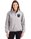 View image 4: San Jose Earthquakes Cutter & Buck Charter Recycled Packable Womens Full Zip Jacket Polished Medium Gray Front