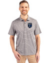 View image 4: San Jose Earthquakes Cutter & Buck Forge Recycled Heather Stripe Four-Way Stretch Mens Polo Elemental Grey Heather Front
