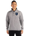 San Jose Earthquakes Cutter & Buck Mainsail Sweater-Knit Mens Half Zip Pullover Jacket Polished Heather Front Thumbnail Image