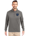 San Jose Earthquakes Cutter & Buck Adapt Eco Knit Stretch Recycled Mens Quarter Zip Pullover Elemental Grey Front Thumbnail Image