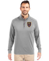 Real Salt Lake Cutter & Buck Adapt Eco Knit Stretch Recycled Mens Quarter Zip Pullover Polished Medium Gray Front Thumbnail Image