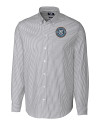 New York City FC Cutter & Buck Stretch Oxford Stripe Mens Big and Tall Long Sleeve Dress Shirt Charcoal Mannequin Thumbnail Image