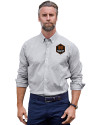 Houston Dynamo FC Cutter & Buck Stretch Oxford Stripe Mens Big and Tall Long Sleeve Dress Shirt Charcoal Front Thumbnail Image