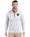 Sporting Kansas City Cutter & Buck Traverse Stretch Eco Camo Print Quarter Zip Mens Pullover Charcoal Front Thumbnail Image