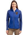 Real Salt Lake Cutter & Buck Adapt Eco Knit Hybrid Recycled Womens Full Zip Jacket Tour Blue Front Thumbnail Image