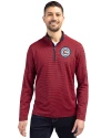 Chicago Fire FC Cutter & Buck Virtue Eco Pique Micro Stripe Recycled Mens Quarter Zip Red/Navy Blue Front Thumbnail Image