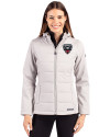 D.C. United Cutter & Buck Evoke Hybrid Softshell Recycled Full Zip Womens Hooded Jacket CONCRETE Front Thumbnail Image