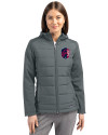 St. Louis City SC Cutter & Buck Evoke Hybrid Softshell Recycled Full Zip Womens Hooded Jacket Elemental Grey Front Thumbnail Image