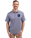 San Jose Earthquakes Cutter & Buck Forge Eco Double Stripe Stretch Recycled Mens Big &Tall Polo Tour Blue/White Front Thumbnail Image