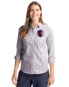 St. Louis City SC Cutter & Buck Stretch Oxford Stripe Womens Long Sleeve Dress Shirt Charcoal Front Thumbnail Image