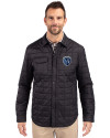 Sporting Kansas City Cutter & Buck Rainier PrimaLoft® Mens Eco Insulated Quilted Shirt Jacket Black Front Thumbnail Image