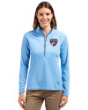 FC Dallas Cutter & Buck Adapt Eco Knit Stretch Recycled Womens Half Zip Pullover Atlas Light Blue Front Thumbnail Image