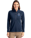 Vancouver Whitecaps FC Cutter & Buck Adapt Eco Knit Stretch Recycled Womens Half Zip Pullover Navy Blue Front Thumbnail Image