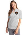 View image 1: Houston Dynamo FC Cutter & Buck Virtue Eco Pique Stripe Recycled Womens Top Polished Medium Gray Front