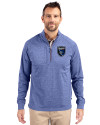 San Jose Earthquakes Cutter & Buck Adapt Eco Knit Heather Mens Big & Tall Quarter Zip Pullover Tour Blue Heather Front Thumbnail Image