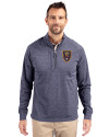 Real Salt Lake Cutter & Buck Adapt Eco Knit Heather Mens Big & Tall Quarter Zip Pullover Navy Blue Heather Front Thumbnail Image