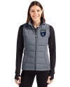 San Jose Earthquakes Cutter & Buck Evoke Hybrid Softshell Recycled Womens Full Zip Vest Elemental Grey Front Thumbnail Image