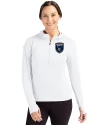 San Jose Earthquakes Cutter & Buck Daybreak Eco Recycled Womens Half Zip Hoodie White Front Thumbnail Image