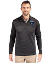 San Jose Earthquakes Cutter & Buck Traverse Stretch Eco Stripe Quarter Zip Mens Big and Tall Pullover Black Front Thumbnail Image