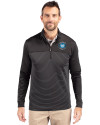 Charlotte FC Cutter & Buck Traverse Stretch Eco Stripe Quarter Zip Mens Big and Tall Pullover Black Front Thumbnail Image