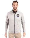 View image 13: Orlando City SC Cutter & Buck Adapt Recycled Soft Knit Stretch Mens Hybrid Full Zip Jacket Polished Medium Gray Front