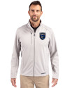 San Jose Earthquakes Cutter & Buck Evoke Softshell Recycled Full Zip Mens Jacket CONCRETE Front Thumbnail Image