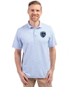 View image 1: Sporting Kansas City Cutter & Buck Virtue Recycled Botanical Print Featherlight Pique Mens  Polo Atlas Light Blue Front