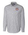 New York Red Bulls Cutter & Buck Stretch Oxford Stripe Mens Long Sleeve Dress Shirt Charcoal Mannequin Thumbnail Image