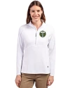 Portland Timbers Cutter & Buck Adapt Eco Knit Stretch Recycled Womens Half Zip Pullover White Front Thumbnail Image