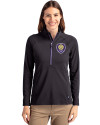 Orlando City SC Cutter & Buck Adapt Eco Knit Stretch Recycled Womens Half Zip Pullover Black/College Purple Front Thumbnail Image