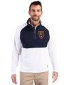 Real Salt Lake Cutter & Buck Adapt Eco Knit Hybrid Recycled Mens Quarter Zip White/Navy Blue Front Thumbnail Image