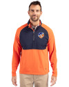 View image 7: FC Cincinnati Cutter & Buck Adapt Recycled Soft Knit Stretch Mens Hybrid Quarter Zip Pullover  College Orange/Navy Blue Front