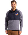 View image 13: FC Cincinnati Cutter & Buck Adapt Recycled Soft Knit Stretch Mens Hybrid Quarter Zip Pullover  Navy Blue Heather/Navy Blue Front