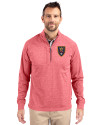 Real Salt Lake Cutter & Buck Adapt Eco Knit Heather Mens Quarter Zip Pullover Cardinal Red Heather Front Thumbnail Image